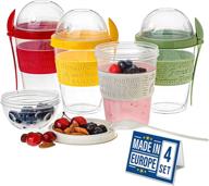 🥣 crystalia breakfast on the go cups: convenient yogurt cup with cereal/oatmeal topping container, colorful set of 4 logo