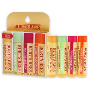 img 1 attached to Burt's Bees 100% Natural Moisturizing Lip Balm Pack - Beeswax, Cucumber Mint, Watermelon, & Sweet Mandarin (4 Tubes)