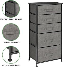 img 1 attached to 🗄️ mDesign Storage Dresser Furniture Unit - Versatile and Stylish Tall Organizer for Bedroom, Office, Living Room, Closet - 5 Drawer Removable Fabric Bins - Charcoal Gray