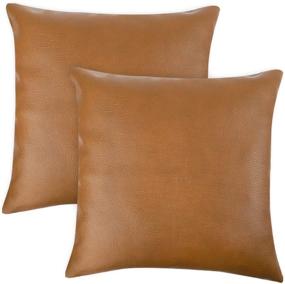 img 4 attached to 🛋️ CDWERD 2pcs Modern Faux Leather Throw Pillow Covers: Ideal for Couch, Sofa, Bed - 18 x 18 Inches