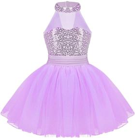 img 4 attached to 👗 TiaoBug Kid Girls Sleeveless Dance Dress: Sparkling Sequins, Mock Neck Ballet Leotard Tutu Princess Contemporary Modern Dance Costume