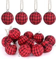 🎄 kspowwin 12 pack christmas buffalo plaid fabric ball ornaments - tree hanging decorations for christmas party, tree ornament supply logo