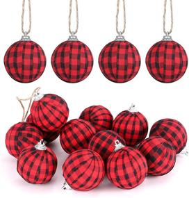 img 4 attached to 🎄 KSPOWWIN 12 Pack Christmas Buffalo Plaid Fabric Ball Ornaments - Tree Hanging Decorations for Christmas Party, Tree Ornament Supply