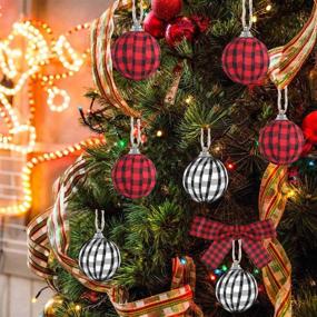 img 3 attached to 🎄 KSPOWWIN 12 Pack Christmas Buffalo Plaid Fabric Ball Ornaments - Tree Hanging Decorations for Christmas Party, Tree Ornament Supply