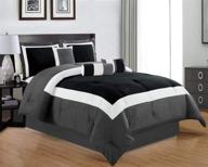 🛏️ king size bedding set: 7-piece black, white, grey color block comforter with stripe design - complete bed in a bag logo