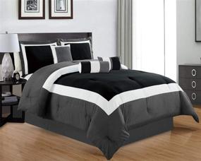 img 2 attached to 🛏️ King Size Bedding Set: 7-Piece Black, White, Grey Color Block Comforter with Stripe Design - Complete Bed in A Bag