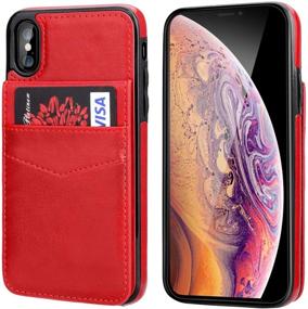 img 2 attached to 📱 KIHUWEY Red Leather iPhone X Wallet Case – Magnetic Clasp, Kickstand, Credit Card Holder – Heavy Duty Protective Cover for iPhone Xs/X 5.8 Inch