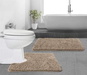 img 3 attached to Gorilla Grip Soft Chenille 2 Piece Area Rug Set - U-Shape Contoured Toilet Base Mat &amp; 30x20 Mat - Absorbent Washable Mats - Quick-Drying Microfiber Bath Rugs for Tub, Bathroom, Beige