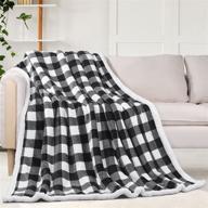 🐾 black sherpa fleece buffalo plaid throw blanket, cozy fluffy flannel twin size sofa bedding, soft christmas couch blankets, plush 50"x60 logo