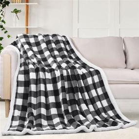 img 4 attached to 🐾 Black Sherpa Fleece Buffalo Plaid Throw Blanket, Cozy Fluffy Flannel Twin Size Sofa Bedding, Soft Christmas Couch Blankets, Plush 50"x60