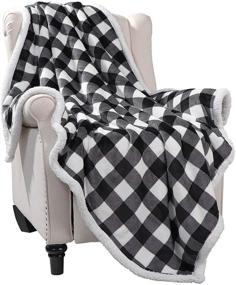 img 1 attached to 🐾 Black Sherpa Fleece Buffalo Plaid Throw Blanket, Cozy Fluffy Flannel Twin Size Sofa Bedding, Soft Christmas Couch Blankets, Plush 50"x60