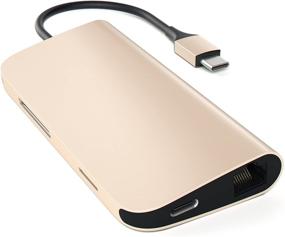 img 2 attached to Satechi Aluminum Multi-Port Adapter 4K HDMI, USB-C Pass Through, Gigabit Ethernet, SD/Micro Card Readers, USB 3.0 - Compatible with 2020 MacBook Pro, 2020 MacBook Air, 2020 iPad Pro (Gold): Enhance Connectivity and Functionality