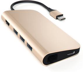 img 1 attached to Satechi Aluminum Multi-Port Adapter 4K HDMI, USB-C Pass Through, Gigabit Ethernet, SD/Micro Card Readers, USB 3.0 - Compatible with 2020 MacBook Pro, 2020 MacBook Air, 2020 iPad Pro (Gold): Enhance Connectivity and Functionality