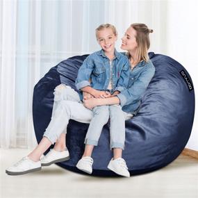 img 3 attached to ANUWAA 4 Foot Navy Blue Memory Foam Bean Bag Chair for Adults - Fluffy Microfiber Cover, Ideal Furniture for Dorm and Living Room