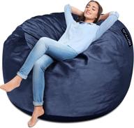 anuwaa 4 foot navy blue memory foam bean bag chair for adults - fluffy microfiber cover, ideal furniture for dorm and living room логотип