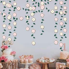 img 1 attached to 🌸 Exquisite 42Ft Paper Flower Garland: White Pink with Green Leaf Rose Gold Foil Streamer - Perfect for Bachelorette, Engagement, Wedding, Birthday, Bridal Shower, Anniversary, Spring Summer Tea Party Decorations