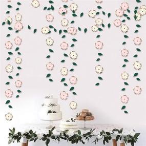 img 2 attached to 🌸 Exquisite 42Ft Paper Flower Garland: White Pink with Green Leaf Rose Gold Foil Streamer - Perfect for Bachelorette, Engagement, Wedding, Birthday, Bridal Shower, Anniversary, Spring Summer Tea Party Decorations