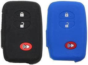 img 4 attached to Black And Navy Blue Silicone Rubber Remote Key Cover Holder Key Fob Skin Cover For 4Runner Venza Avalon Land Cruiser Camry