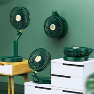 🌀 green table fan with wall-mounted folding and multifunctional features - charging, night light, personal cooling, silent operation, 5200mah battery, detachable battery, 360° hook logo