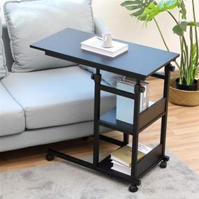 img 4 attached to 🏠 Bonzy Home Side Table with Wheels and Height Adjustable Snack End Table - Storage Shelf, Perfect for Sofa Couch, Living Room, Bedroom, Small Spaces and Overbed Use