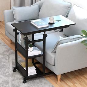 img 3 attached to 🏠 Bonzy Home Side Table with Wheels and Height Adjustable Snack End Table - Storage Shelf, Perfect for Sofa Couch, Living Room, Bedroom, Small Spaces and Overbed Use