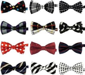 img 4 attached to LilMents Set of 12 Adjustable Pre-Tied Bow Neckties for Boys - Mixed Designs