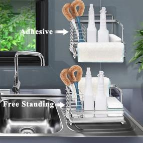 img 3 attached to 🧽 Nieifi Kitchen Sink Caddy Organizer, Adhesive or Free Standing, Stainless Steel Sponge & Brush Holder for Countertop