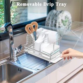 img 2 attached to 🧽 Nieifi Kitchen Sink Caddy Organizer, Adhesive or Free Standing, Stainless Steel Sponge & Brush Holder for Countertop