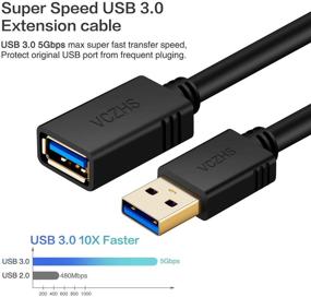 img 1 attached to 🔌 Короткий USB 3.0 удлинительный кабель VCZHS 2 фута для Nintendo Switch, USB-накопителя, картридеров и других устройств