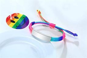 img 1 attached to VNOX Personalized Custom Medical Alert ID Bracelet: Handmade Braided Rope Multicolor Rainbow Adjustable Bracelet for Adults & Boys Girls