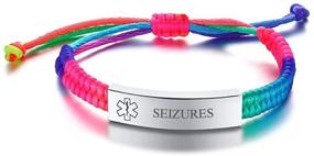 img 4 attached to VNOX Personalized Custom Medical Alert ID Bracelet: Handmade Braided Rope Multicolor Rainbow Adjustable Bracelet for Adults & Boys Girls
