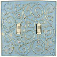 french scroll 2 toggle wallplate by meriville - double switch electrical cover plate in cameo blue with gold accents logo
