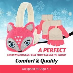 img 1 attached to 🧤 PEAK2PEAK Animal Winter Earmuff and Cut Finger Gloves with Cover Set for Boys and Girls, Ages 4-7