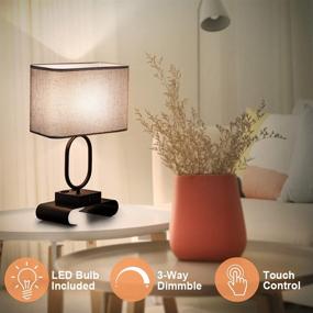 img 3 attached to 🌟 Modern Grey Focondot 3-Way Dimmable Touch Control Table Lamp with USB-A & USB-C Charging Port, 2-Prong AC Outlets - Ideal for Bedroom, Guestroom, Living Room, Hotel