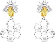 🐝 sluynz sterling silver crystal bee earrings for women & teen girls - honeycomb dangle earrings with studs logo