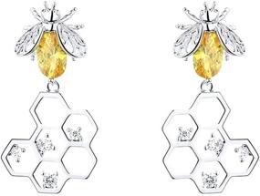 img 4 attached to 🐝 SLUYNZ Sterling Silver Crystal Bee Earrings for Women & Teen Girls - Honeycomb Dangle Earrings with Studs