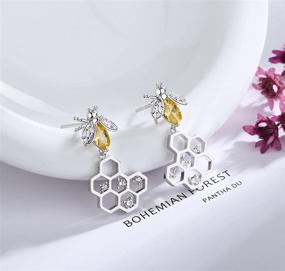 img 2 attached to 🐝 SLUYNZ Sterling Silver Crystal Bee Earrings for Women & Teen Girls - Honeycomb Dangle Earrings with Studs