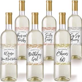 img 1 attached to 🎂 60th Birthday Wine Labels: Waterproof Set of 6 for Memorable Celebration & Unique Gift - Perfect Birthday Presents for Her, 60th Party Decorations, Supplies & Ideas