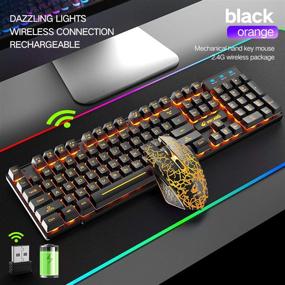 img 3 attached to 🎮 Rechargeable Wireless Gaming Keyboard and Mouse Combo with Yellow LED Backlight, 4000mAh Battery, Mechanical Ergonomic Feel, Waterproof/Dustproof, 7 Color Backlight, Mute Mice - Ideal for Computer and Mac Gamers