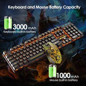 img 1 attached to 🎮 Rechargeable Wireless Gaming Keyboard and Mouse Combo with Yellow LED Backlight, 4000mAh Battery, Mechanical Ergonomic Feel, Waterproof/Dustproof, 7 Color Backlight, Mute Mice - Ideal for Computer and Mac Gamers
