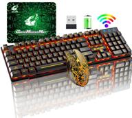 🎮 rechargeable wireless gaming keyboard and mouse combo with yellow led backlight, 4000mah battery, mechanical ergonomic feel, waterproof/dustproof, 7 color backlight, mute mice - ideal for computer and mac gamers logo