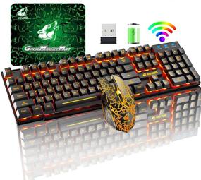img 4 attached to 🎮 Перезаряжаемый беспроводной игровой комбо-клавиатура и мышь с желтым подсветкой LED, батареей на 4000 мАч, механическим эргономичным ощущением, водонепроницаемостью/пыленепроницаемостью, 7-мицветной подсветкой, бесшумной мышью - идеально подходит для компьютера и макетных геймеров.