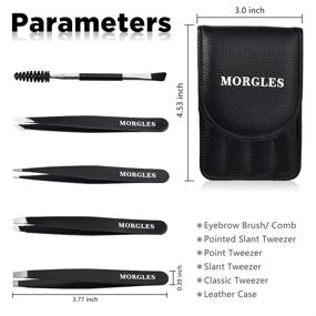 img 3 attached to MORGLES 5PCS Precision Tweezers for Eyebrows - Complete Set 🔍 for Women with Eyebrow Brush, Leather Case, and Ingrown Hair Removal