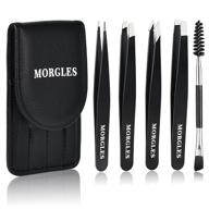 morgles 5pcs precision tweezers for eyebrows - complete set 🔍 for women with eyebrow brush, leather case, and ingrown hair removal logo