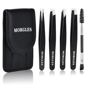 img 4 attached to MORGLES 5PCS Precision Tweezers for Eyebrows - Complete Set 🔍 for Women with Eyebrow Brush, Leather Case, and Ingrown Hair Removal