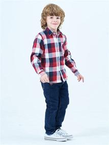 img 2 attached to Stylish Red Plaid Flannel Sleeve for Boys' Clothing: Tops, Tees & Shirts in US Size 150