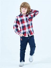 img 3 attached to Stylish Red Plaid Flannel Sleeve for Boys' Clothing: Tops, Tees & Shirts in US Size 150