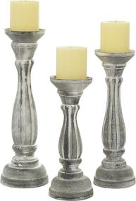 img 3 attached to Traditional Set of 3 Large Whitewashed Wood Candle Holders with Dark Brown & White Finish - 15”, 13”, and 11” Turned Column Candlesticks for Stylish Table Decor