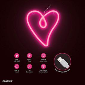 img 2 attached to 💗 Atomi Smart Neon LED Light: Pink Retro Heart Wall Art for Bedrooms, Bars & DIY Designs - USB Powered, 10 ft Cord