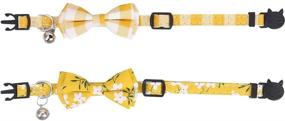 img 1 attached to 🐱 Lamphyface 2 Pack/Set Breakaway Cat Collar with Cute Bow Tie and Bell: Plaid Flower Design for Kitty | Adjustable Safety